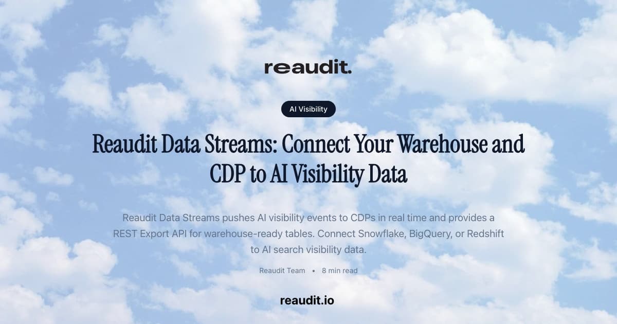 Reaudit Data Streams: Connect Your Warehouse and CDP to AI Visibility Data